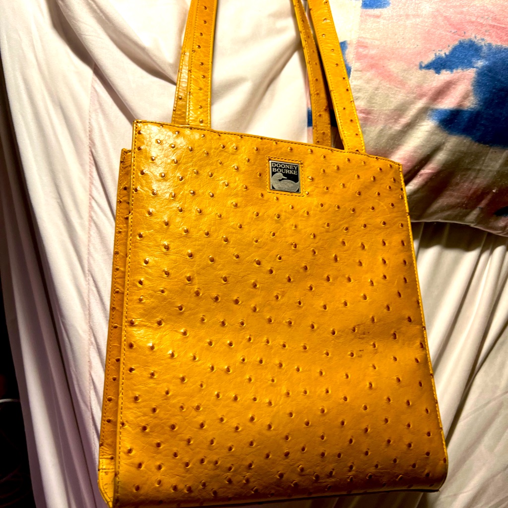 North/South Shoulder Bag Tan Ostrich Dooney & Bourne Embossed Brown Tan Flap.